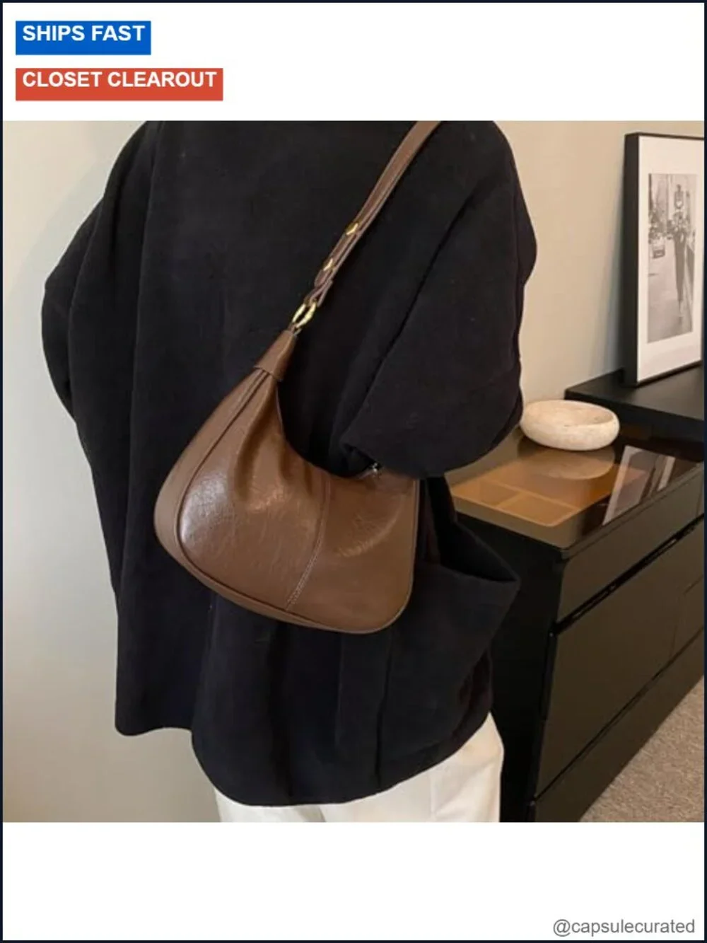 Women's Crescent Hobo Shoulder Bag Vegan Leather Adjustable Strap Zip